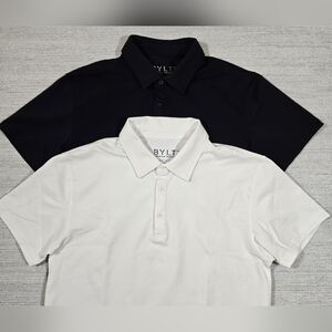 Bylt Basics Drop Cut Lux Polo Shirt Mens Small Lot Of 2 White Navy Short Sleeve